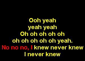 Ooh yeah
yeah yeah

Oh oh oh oh oh
oh oh oh oh oh yeah.
No no no, I knew never knew
I never knew