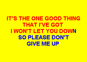 IT'S THE ONE GOOD THING
THAT I'VE GOT
I WON'T LET YOU DOWN
SO PLEASE DON'T
GIVE ME UP