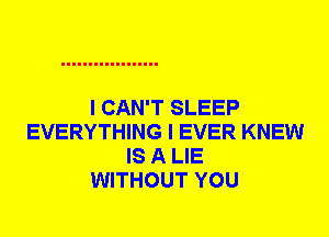 I CAN'T SLEEP
EVERYTHING I EVER KNEW
IS A LIE
WITHOUT YOU