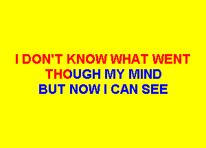 I DON'T KNOW WHAT WENT
THOUGH MY MIND
BUT NOW I CAN SEE
