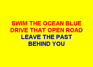 SWIM THE OCEAN BLUE
DRIVE THAT OPEN ROAD
LEAVE THE PAST
BEHIND YOU