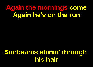 Again the mornings come
Again he's on the run

Sunbeams shinin' through
his hair