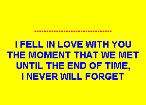 I FELL IN LOVE WITH YOU
THE MOMENT THAT WE MET
UNTIL THE END OF TIME,

I NEVER WILL FORGET