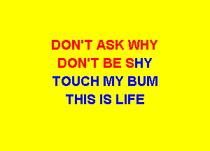 DON'T ASK WHY
DON'T BE SHY
TOUCH MY BUM
THIS IS LIFE