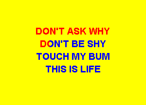 DON'T ASK WHY
DON'T BE SHY
TOUCH MY BUM
THIS IS LIFE