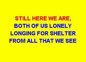 STILL HERE WE ARE,
BOTH OF US LONELY
LONGING FOR SHELTER
FROM ALL THAT WE SEE