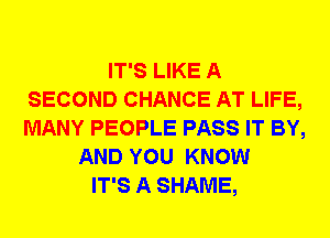 IT'S LIKE A
SECOND CHANCE AT LIFE,
MANY PEOPLE PASS IT BY,

AND YOU KNOW
IT'S A SHAME,