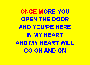 ONCE MORE YOU
OPEN THE DOOR
AND YOWRE HERE
IN MY HEART
AND MY HEART WILL
GO ON AND ON
