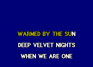 WARMED BY THE SUN
DEEP VELVET NIGHTS
WHEN WE ARE ONE