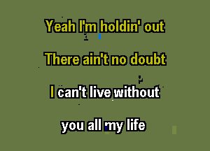 Yeah I'm holdin' out

There ain't no doubt

I can't livewithout

you all my life