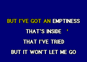 BUT I'VE GOT AN EMPTINESS

THAT'S INSIDE '
THAT I'VE TRIED
BUT IT WON'T LET ME G0