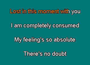 Lost in this moment with you

I am completely consumed
My feeling's so absolute

There's no doubt