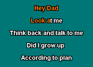 Hey Dad
Look at me
Think back and talk to me

Did I grow up

According to plan