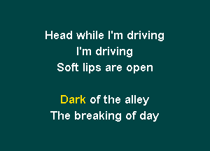 Head while I'm driving
I'm driving
Soft lips are open

Dark of the alley
The breaking of day