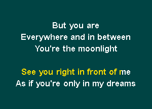But you are
Everywhere and in between
You're the moonlight

See you right in front of me
As if you're only in my dreams