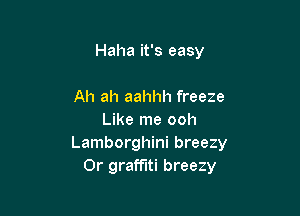 Haha it's easy

Ah ah aahhh freeze
Like me ooh
Lamborghini breezy
Or graffiti breezy