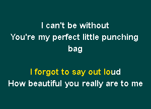 I can't be without
You're my perfect little punching
bag

I forgot to say out loud
How beautiful you really are to me