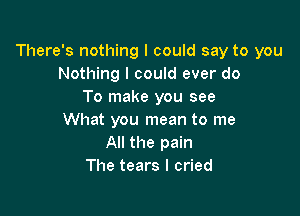 There's nothing I could say to you
Nothing I could ever do
To make you see

What you mean to me
All the pain
The tears I cried