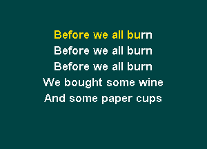 Before we all burn
Before we all burn
Before we all burn

We bought some wine
And some paper cups