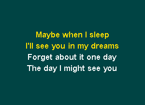 Maybe when I sleep
I'll see you in my dreams

Forget about it one day
The day I might see you