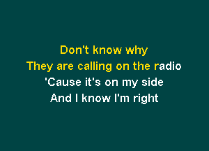 Don't know why
They are calling on the radio

'Cause it's on my side
And I know I'm right