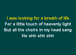 I was looking for a breath of life
For a little touch of heavenly light

But all the choirs in my head sang
No ohh ohh ohh