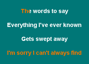 The words to say
Everything I've ever known

Gets swept away

I'm sorry I can't always find