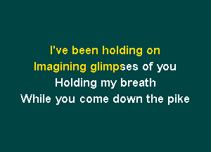 I've been holding on
Imagining glimpses of you

Holding my breath
While you come down the pike