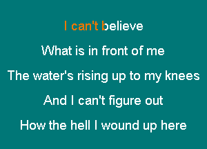 I can't believe
What is in front of me
The water's rising up to my knees
And I can't figure out

How the hell I wound up here