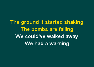 The ground it started shaking
The bombs are falling

We could've walked away
We had a warning