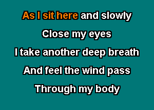 As I sit here and slowly
Close my eyes

I take another deep breath

And feel the wind pass

Through my body