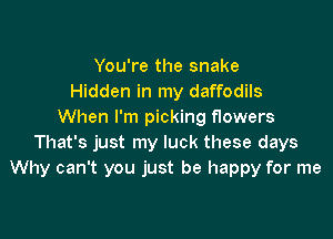 You're the snake
Hidden in my daffodils
When I'm picking flowers

That's just my luck these days
Why can't you just be happy for me