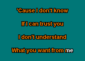 'Cause I don't know
lfl can trust you

I don't understand

What you want from me