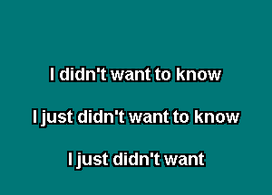 I didn't want to know

Ijust didn't want to know

Ijust didn't want