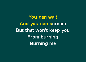 You can wait
And you can scream
But that won't keep you

From burning
Burning me