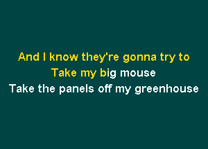 And I know they're gonna try to
Take my big mouse

Take the panels off my greenhouse