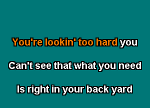 You're lookin' too hard you

Can't see that what you need

ls right in your back yard