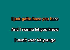 ljust gotta have you here

And I wanna let you know

lwon't ever let you go