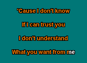 'Cause I don't know
lfl can trust you

I don't understand

What you want from me