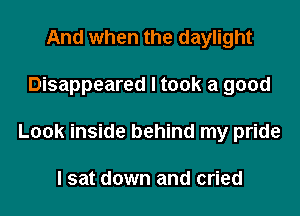 And when the daylight
Disappeared I took a good
Look inside behind my pride

I sat down and cried