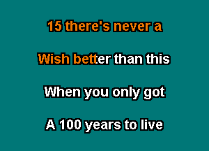 15 there's never a

Wish better than this

When you only got

A 100 years to live
