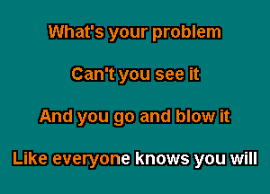 What's your problem
Can't you see it

And you go and blow it

Like everyone knows you will