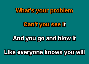 What's your problem
Can't you see it

And you go and blow it

Like everyone knows you will