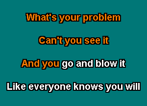 What's your problem
Can't you see it

And you go and blow it

Like everyone knows you will