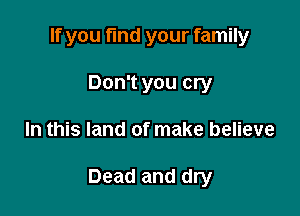 If you find your family
Don't you cry

In this land of make believe

Dead and dry