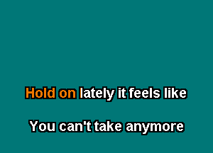 Hold on lately it feels like

You can't take anymore