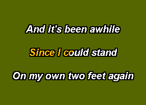 And it's been awhile

Since I could stand

On my own two feet again