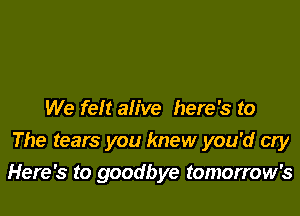 We felt alive here's to

The tears you knew you'd cry
Here's to goodbye tomorrow's