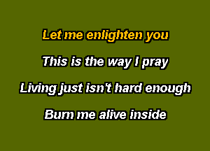 Letme enlighten you

This is the way I pray

Livingjust isn't hard enough

Bum me alive inside