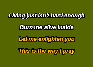 Livingjust isn't hard enough
Bum me alive inside

Let me enlighten you

This is the way I pray